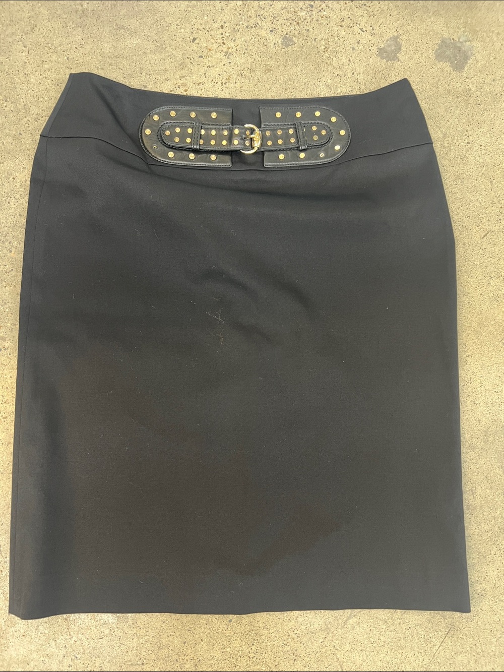 Gucci Black Pencil Skirt with Leather and Gold-Stud Accent